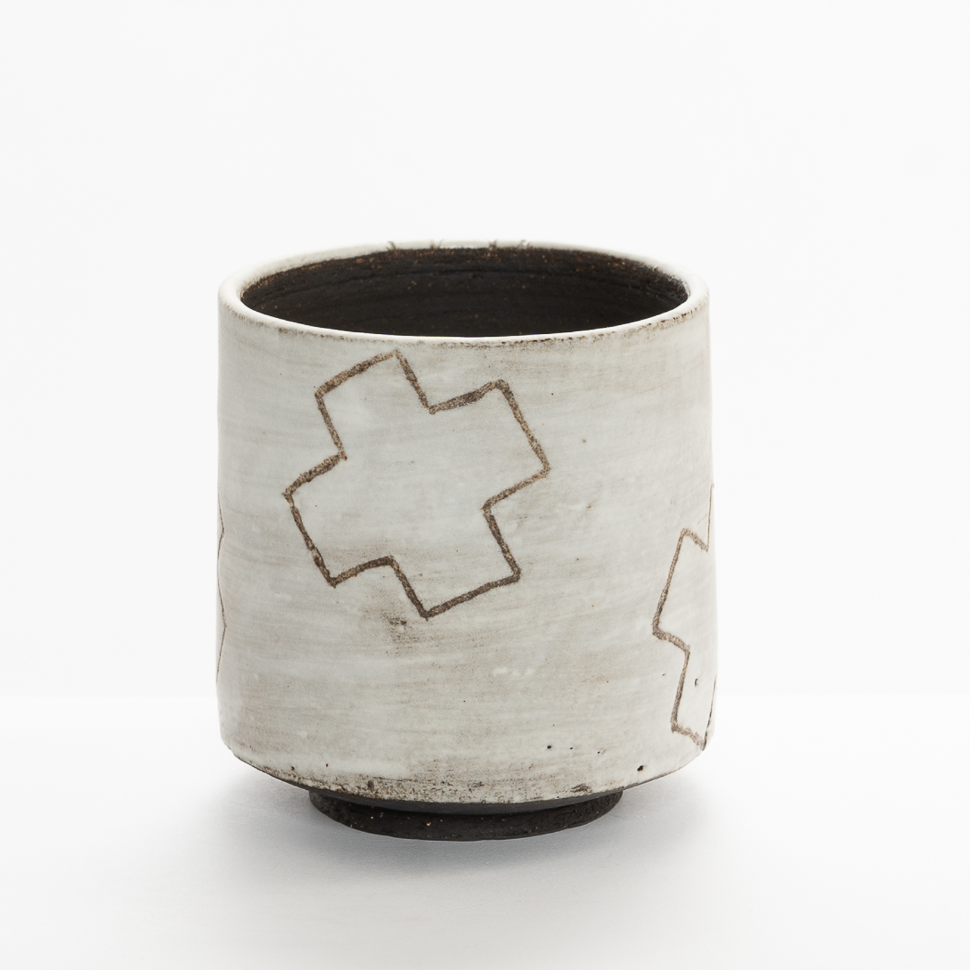 AP575Y41 Black Industrial Vessel with Sgraffito Crosses