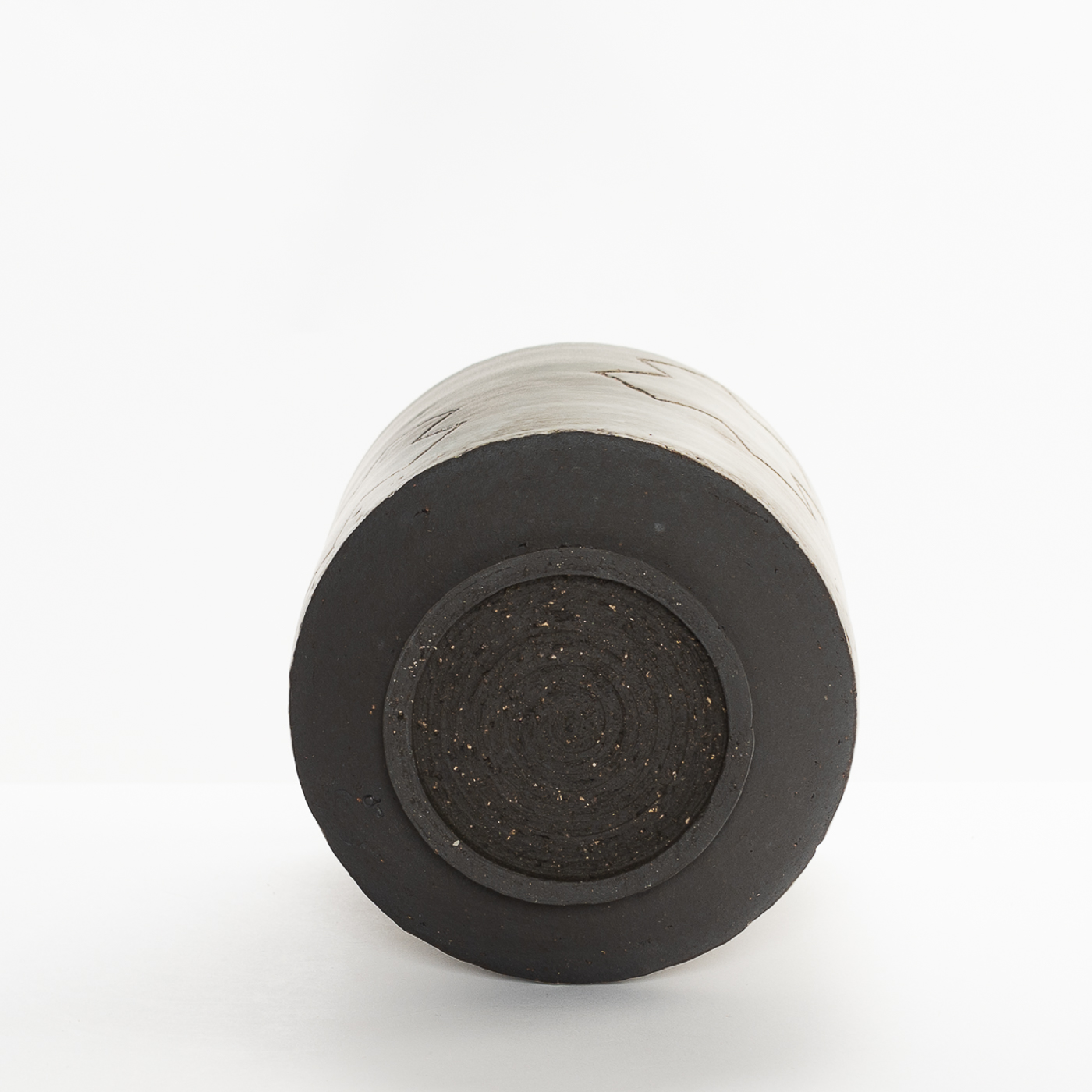 AP575Y41 Black Industrial Vessel with Sgraffito Crosses