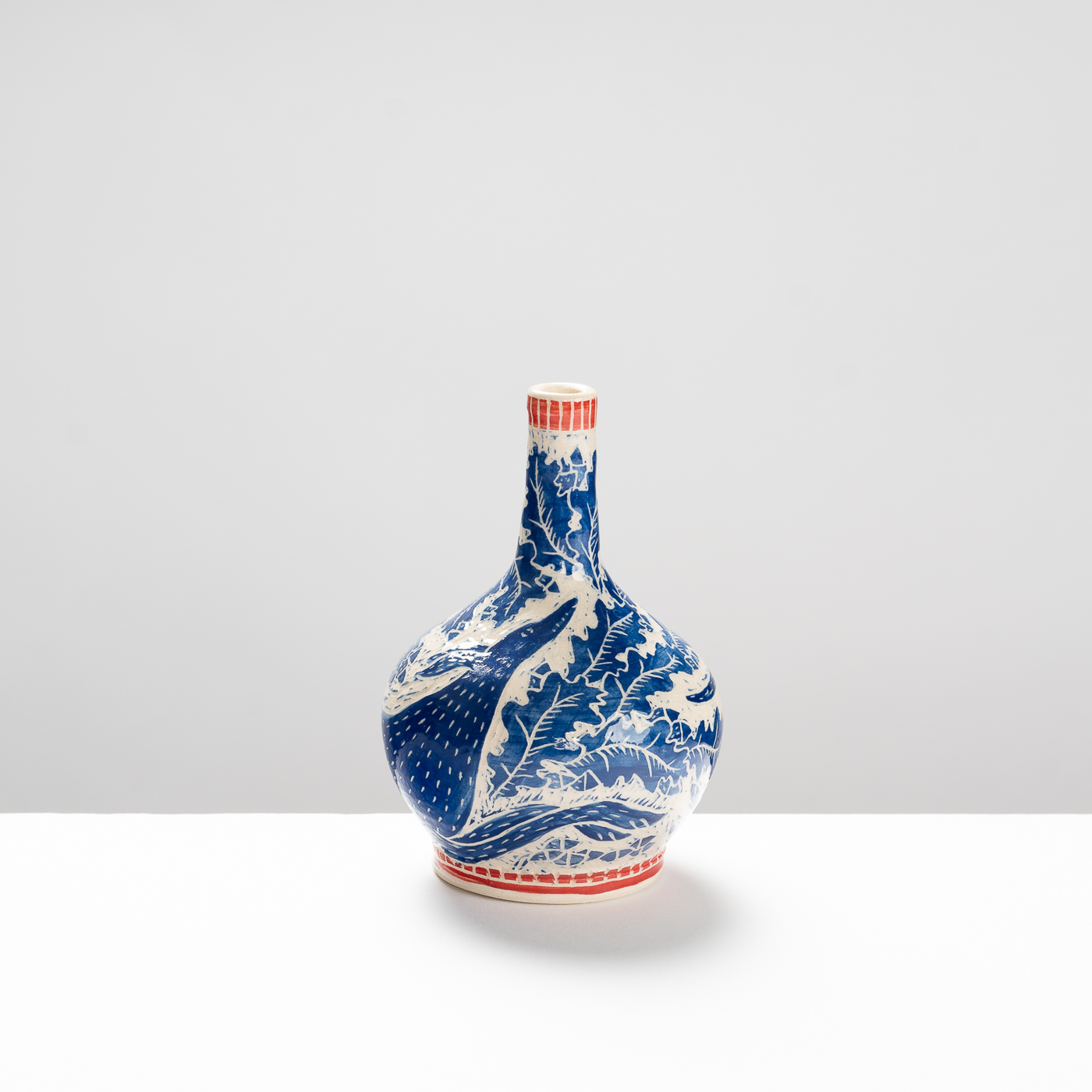 SO557Y25 Cobalt and Red Stem Vase