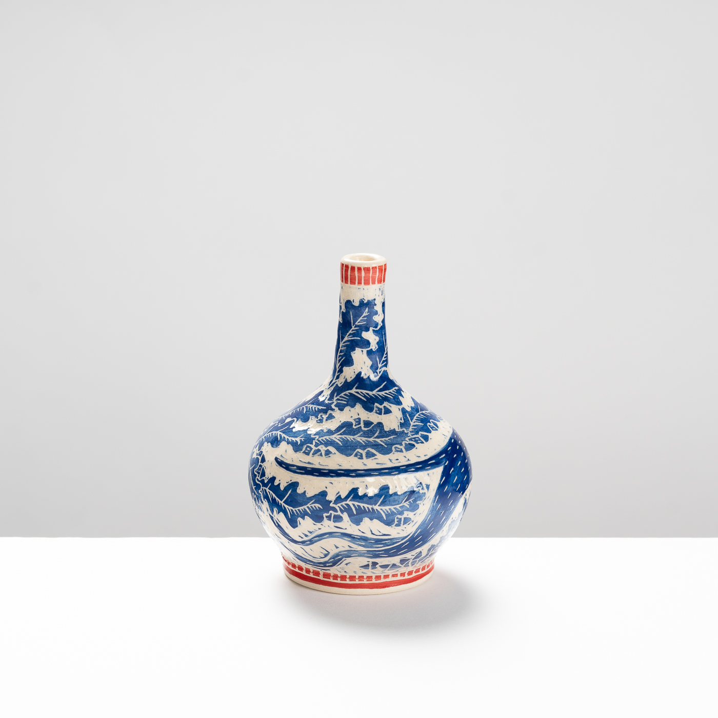 SO557Y25 Cobalt and Red Stem Vase