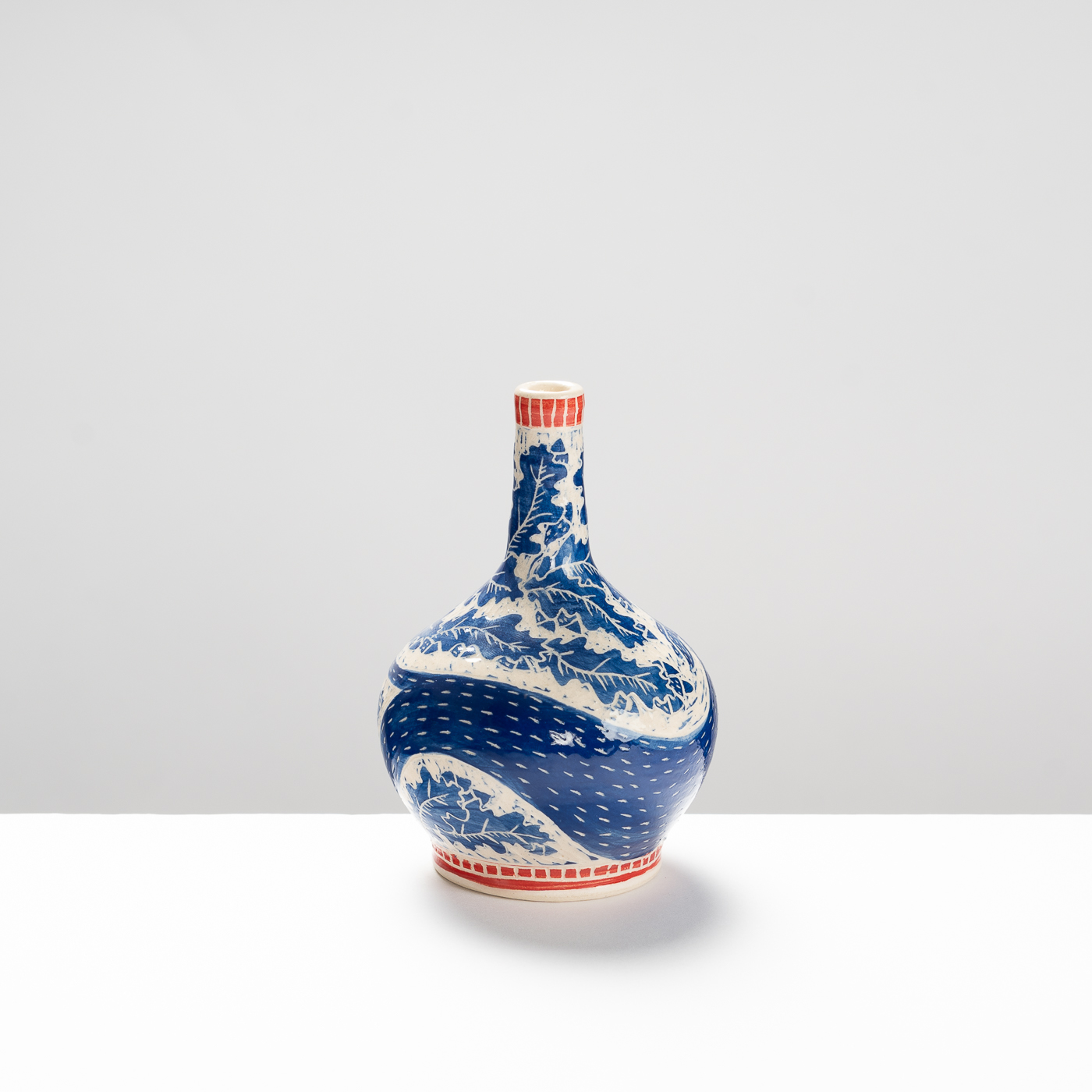 SO557Y25 Cobalt and Red Stem Vase