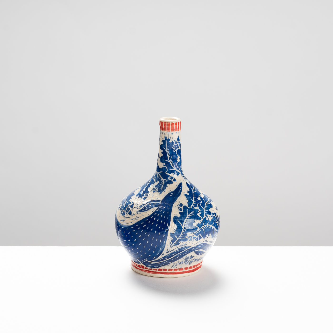 SO557Y25 Cobalt and Red Stem Vase