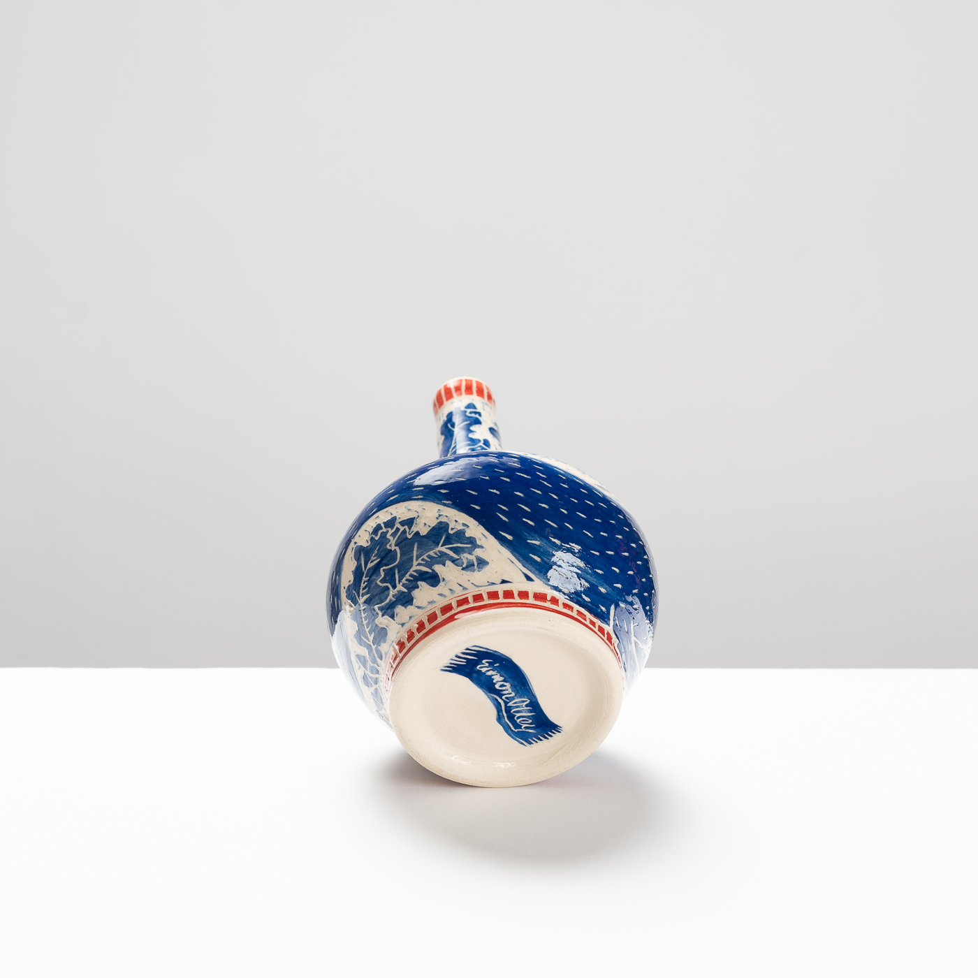 SO557Y25 Cobalt and Red Stem Vase